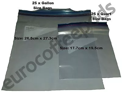 Ziploc Heavy Duty Freezer Bags Double Zipper 25x Gallon 25x Quart Size Unboxed • £14.99