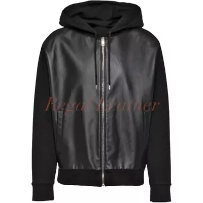 Men's Hoodie Jacket In Genuine Lambskin Leather Soft Leather Hoodie Jacket Style • $120
