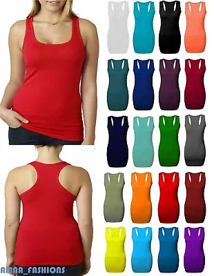 Ladies Womens Long Racer Back  Muscle Vest Top Gym Yoga Sports Fitness PlusSizes • £5.99