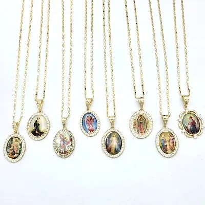 Gold Plated Saints Necklace. Jesus Guadalupe Judas Benito Divino Niño Angels • $15