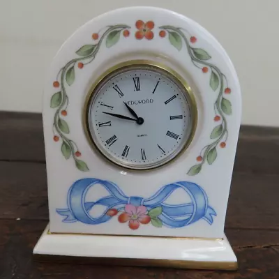 Vintage Wedgwood Ribbon Cascade Bone China Desk Clock 1994 3.5  Tall • $28.70