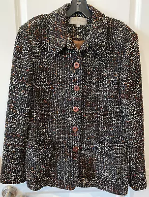 Vintage Emil Rutenberg Silk Tweed Boucle 6 Button Lined Coat Jacket Large - EUC • $55