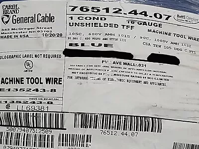 Carol 76512 #16awg Stranded Bare Copper PVC Hook Up Wire AWM MTW Blue /100ft • $19.99