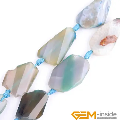 Freeform Crude Blue Agate Gemstone Flat Beads For Jewelry Making 15'' 25-50mm • $9.50