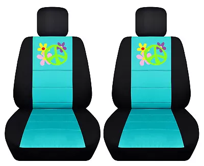 Front Car Seat Covers Black/turquoise Blue W/ladybugbutterfly Fits VW Beetle • $78.19