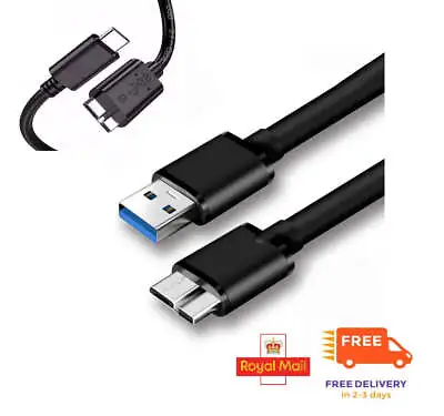 Hard Drive Cable USB Type C 3.0 A Male To Micro B 5Gbps Data Transfer Sync Lead • £2.99
