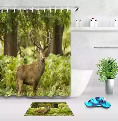 Elk Watching In The Woods 3D Shower Curtain Waterproof Fabric Bathrom Decoration • $23.39