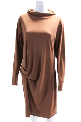 By Malene Birger Womens Draped Turtleneck Ruched Side Midi Dress Brown Size XL • $34.01