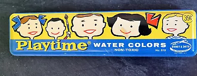 Vtg Playtime Water Color Paint Set 49 Cents Tin Litho Crayola Binney Smith USA  • $7.95