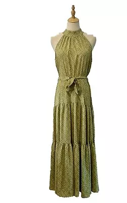 Thanne Green & White Halter Neck Dress Size 14 • $25