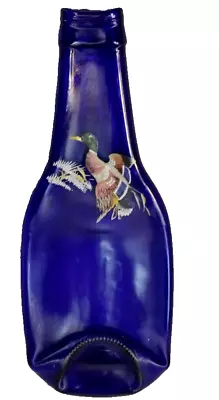 Blue Budweiser Glass Bottle Flattened Melted Spoon Rest Key Coin Tray Wood Duck • $15