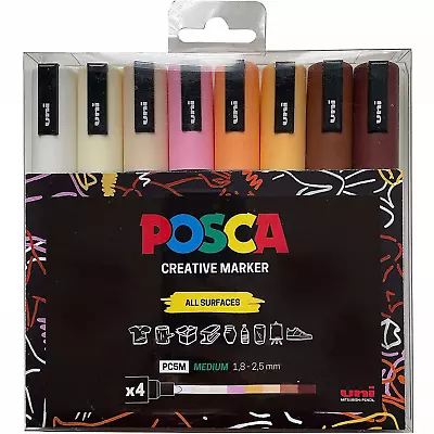 Uni Posca Paint Marker Art Pens PC-5M Medium Wallet Set Of 8 Neutral Tones • £24.99