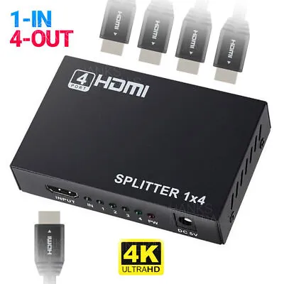 HDMI Splitter 1 In 4 Out 4K UHD HD 1080P 4-Port Repeater Splitter Amplifier 1x4 • $8.69