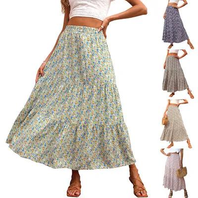 $20.65 • Buy Ladies Casual High Waist Skirts Women Summer Bohemian Ruffle Long Skirt Loose