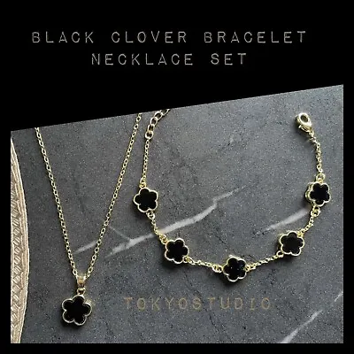 Necklace Bracelet Jewellery Set Pretty Clover Flower Design Unisex Womens Mens • £6.99