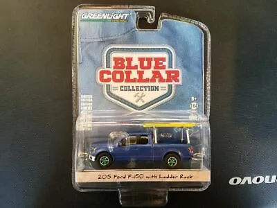 Greenlight 1/64 Blue Collar 3 2015 FORD F150 WITH LADDER RACK 35080-E CHASE CAR • $29.99