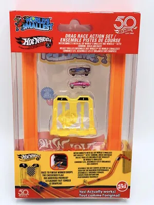 $12.95 • Buy New World's Smallest Hot Wheels Mini World Drag Race Set Mattel 2 Cars & Track