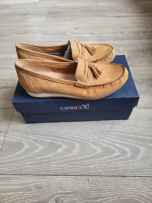 Caprice Low  Wedge Mocassin Style Shoes Leather Work Casual Loafer Tan Suede UK4 • £29.99