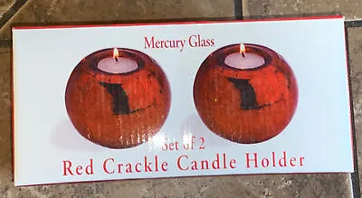 New 2 Pack Two’s Company Red Mercury Crackled Glass Tealight Candle Holders • $21.22