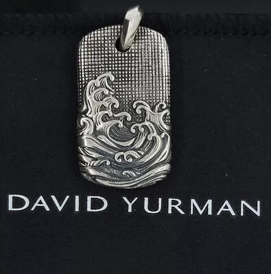 David Yurman Waves Dog Tag 25mm Amulet Pendant 925 Sterling Silver D-07 • $250