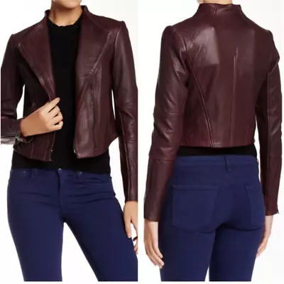 New Vince Lamb Leather Asymmetrical Moto Jacket Burgundy Size M • $399