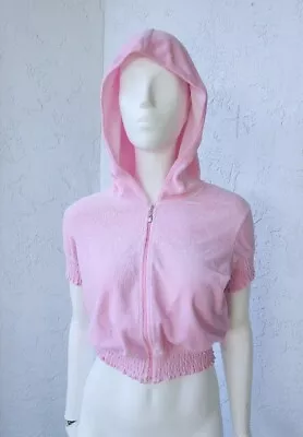 Vintage Y2K Terry Cloth Pink Zip Crop Hoodie Moda Intl Victorias Secret Medium  • $32