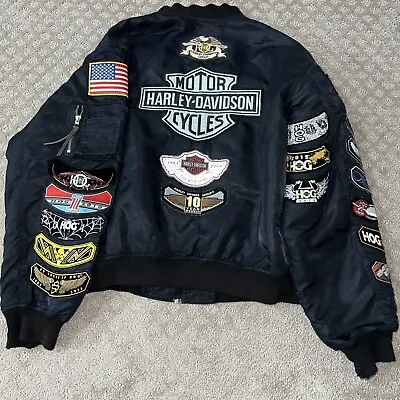 Vintage 90s Harley Davidson Nylon Bomber Motorcycle Jacket Biker Hog Patches • $249
