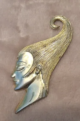Vintage Signed M Jent Golden Josephine Baker Profile Head 80s Brooch Pin • $7.99