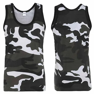 Mens Camo Army Hunting Fishing Activewear Sleeveless Cotton Muscle Vest Gym Top • £6.99