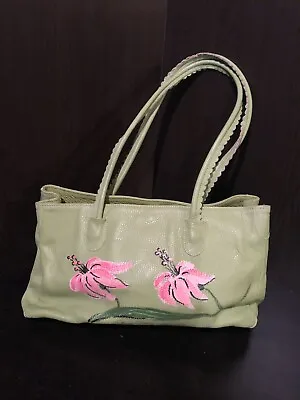 Ceoni Piero Womens Handbag Green Floral Genuine Leather Multi Pocket Purse  • $12.99