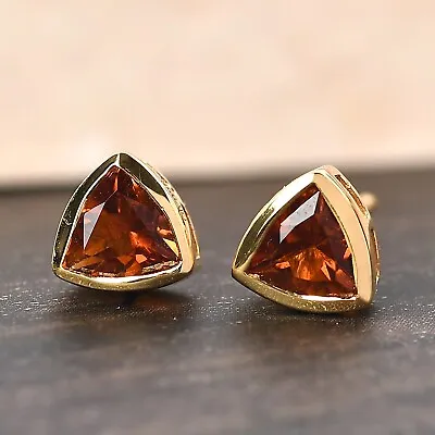 £14.95 • Buy Edxotic Trillion Madeira Citrine Stud Earrings 925 Sterling Silver Yellow Gold