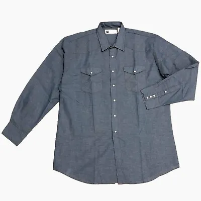 NWOT VTG Big Mac Pearl Snap Shirt Mens Sz XLXT Blue Chambray Western Long Sleeve • $25