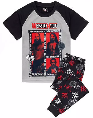 WWE Pyjamas Boys Wrestle Mania T Shirt Trousers Kids PJS Set • $47.29