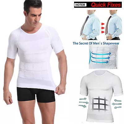 Men Slimming Body Shaper Gynecomastia T-shirt Posture Corrector Vest Compression • $8.26