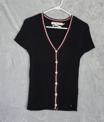 $11.54 • Buy Tommy Hilfiger Jeans Ribbed Shirt Womens Size Medium Accordian Button Up Y2K