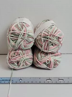 Lot Of 4 Skeins Variegated Milk Cotton DK Yarn. Pink Green & White 1.76oz • $14.99