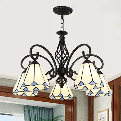 Tiffany Style Stained Glass Ceiling Hanging Lamp 5 Heads Chandelier Pendant Lamp • $119
