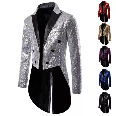 Chic Men Tuxedo Bling Glitter Suit Jackets Formal Tail Coat Club Wedding Coat UK • £39.99