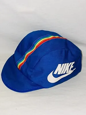 Vintage 80's Nike Cycling Cap RARE Blue With Middle Rainbow Stripe • $59.95