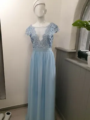 Baby Blue Bridesmaid / Formal Dress 8 Brand New Chiffon And Lace Deep V Neck • £25