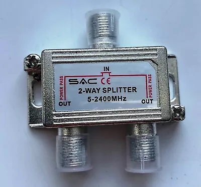 SAC 2 WAY F-TYPE AERIAL SATELLITE SPLITTER TV / VIRGIN / CABLE / SKY COAX 3 X F • £2.25