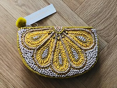 £14.99 • Buy Purse From Monsoon Accessorize - Make Up Bag Beaded Yellow Ochre BRAND NEW BNWT