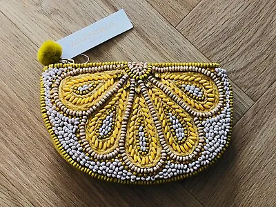 Purse From Monsoon Accessorize - Make Up Bag Beaded Yellow Ochre BRAND NEW BNWT • £14.99