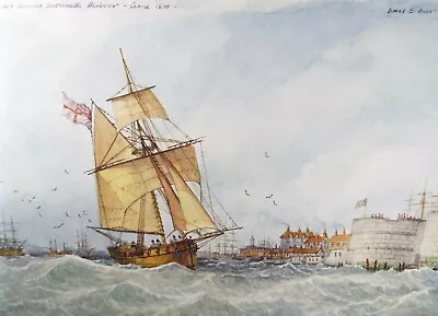 Original Watercolour 'Naval Cutter Leaving Portsmouth ' 1998 David Beer B1936 • £59