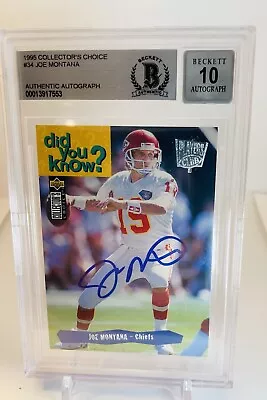 1995 Joe Montana Auto  Collectors Choice #34 Authentic Autograph Beckett 10! • $52.98