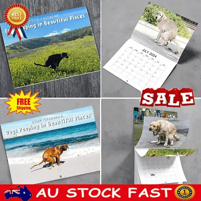 Dogs Pooping In Beautiful Places 2024 Wall Calendar Funny Dogs Xmas Gag Gifts~ L • $11.86