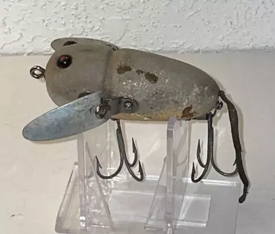 Vintage Heddon Crazy Crawler  Mouse Colored Wood Lure Tack Eyes- • $13