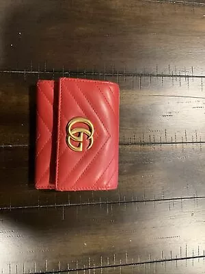 Pre -owned Gucci GG Marmont Wallet - Red Leather With Gold Trim • $96