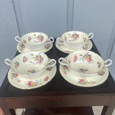 £58.49 • Buy Vintage Aynsley Fine English Bone China Floral Cream Soup Bowls W/underplates