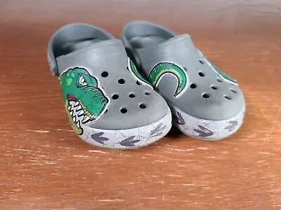 Crocs Classic T-Rex Dinosaur Gray Clogs Kids Size C9 • $13.99